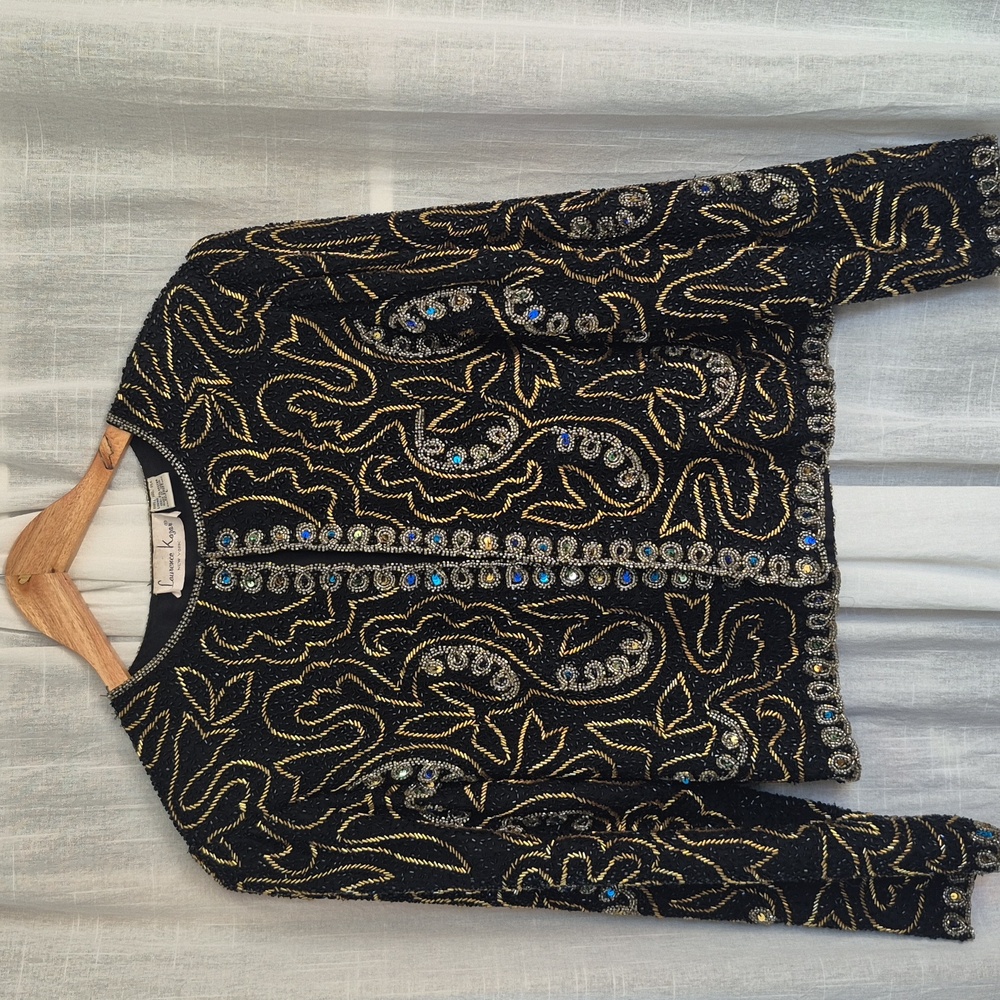 Vintage Laurence Kazar Black and Gold Beaded Jacket Sequens